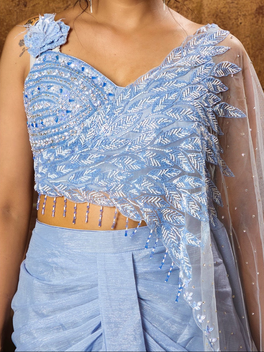 Powder Blue Drape Saree Set