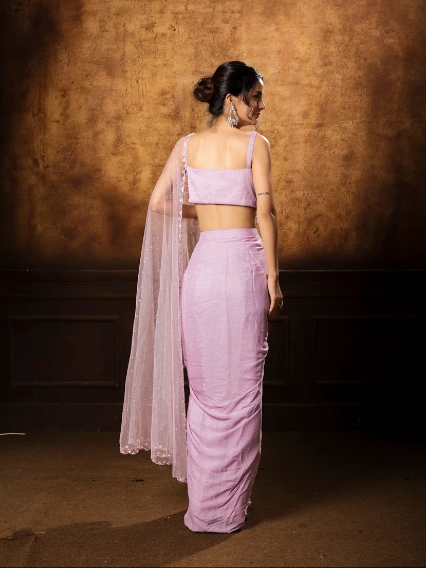 Lilac Drape Saree Set