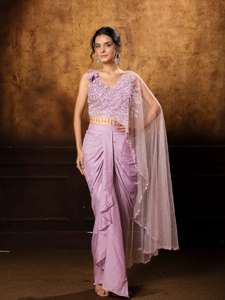 Lilac Drape Saree Set