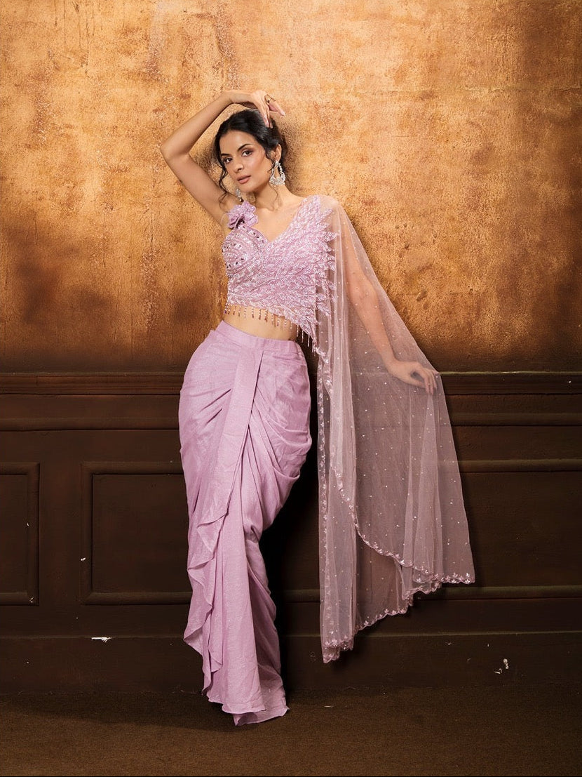 Lilac Drape Saree Set