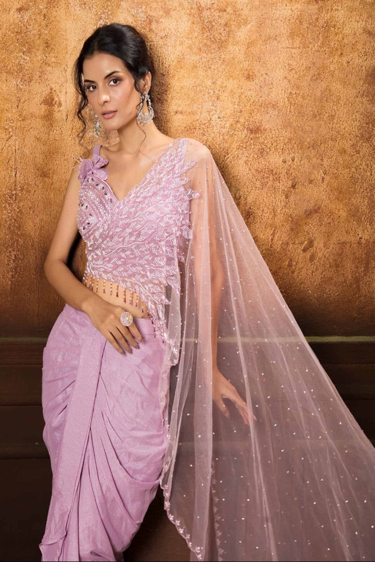 Lilac Drape Saree Set