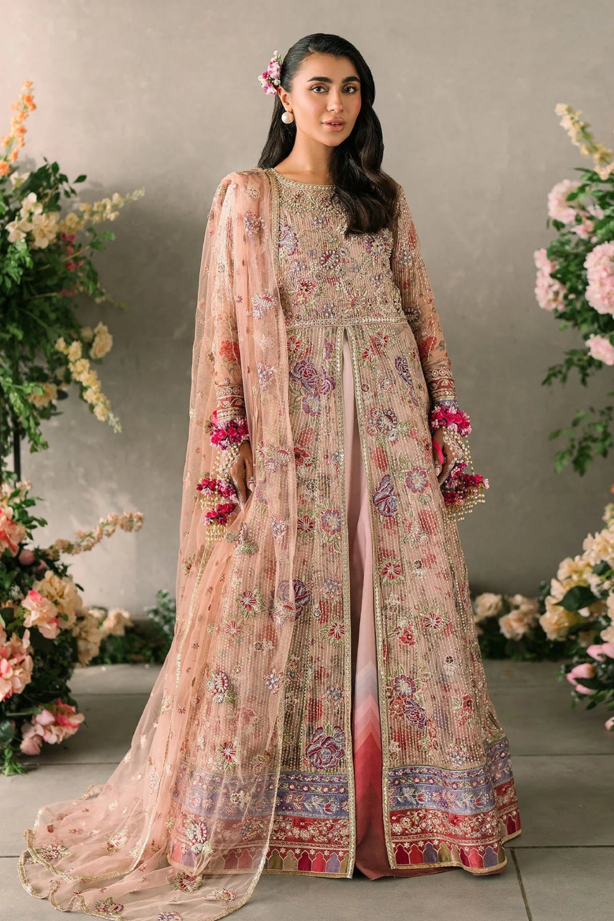 Peach Multicolor Anarkali Gown - Dorie