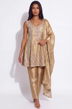 Gold Embellished Short Anarkali Suit by Dorie Atelier – view 6