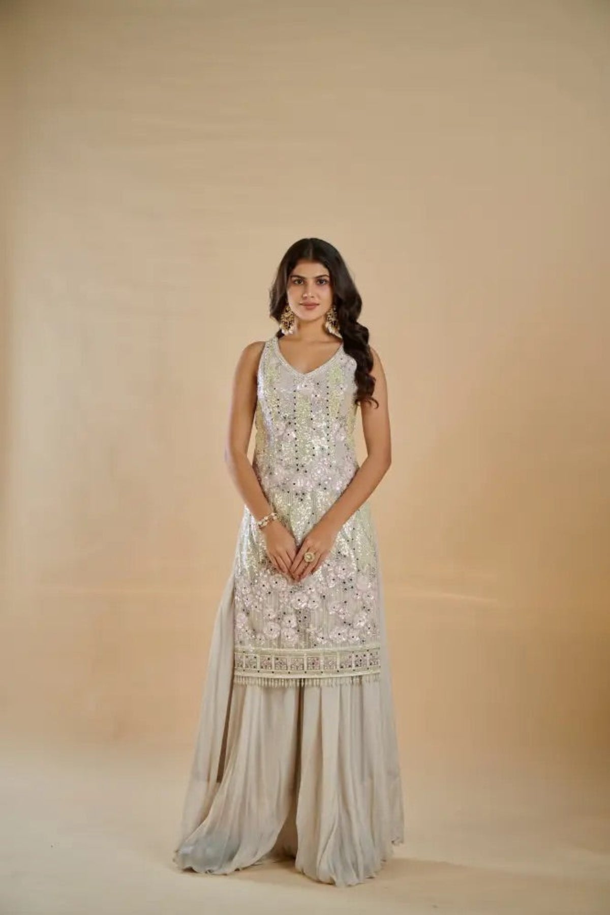 Ivory Mirror Sharara Set