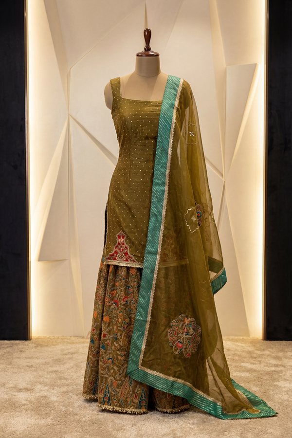 Olive Lumière Sharara Set