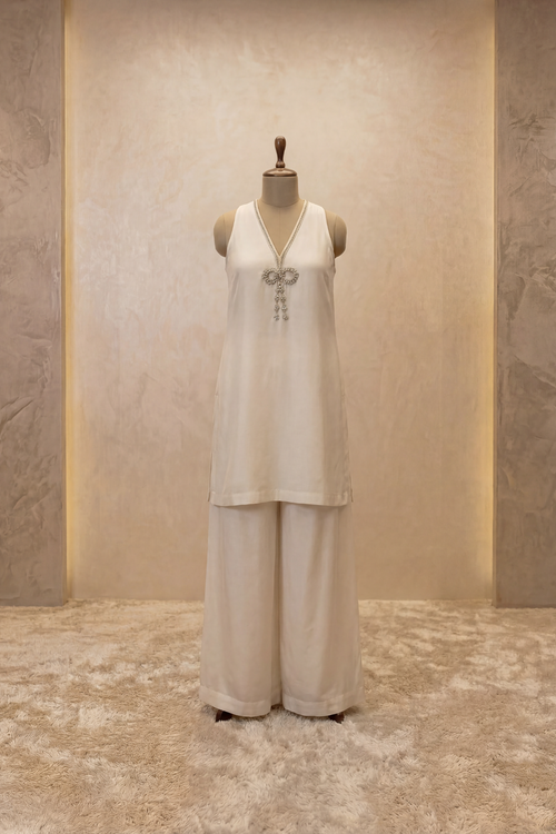 Ivory Knot Embellished Palazzo Set