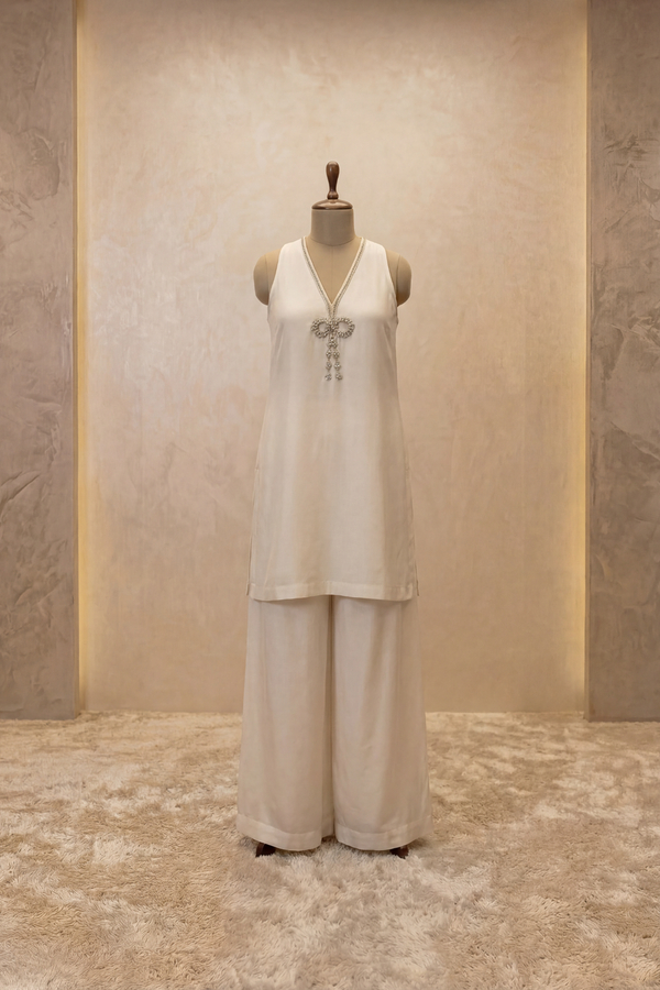 Ivory Knot Embellished Palazzo Set