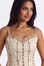 Iwan Ivory Gold Embroidered Sharara Set by Dorie Atelier – view 2
