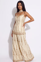 Iwan Ivory Gold Embroidered Sharara Set by Dorie Atelier – view 3
