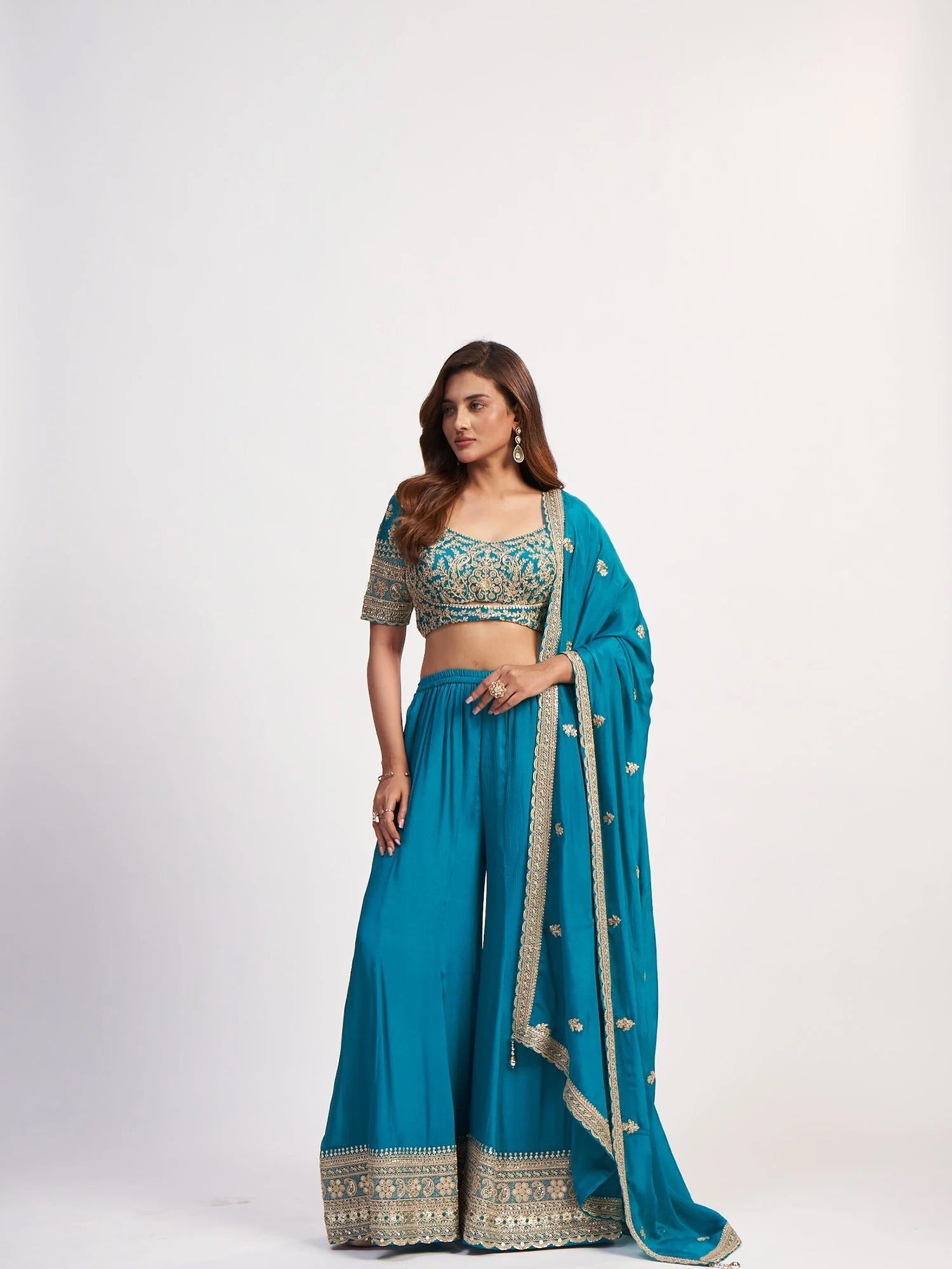 Teal Mirror Sharara Set