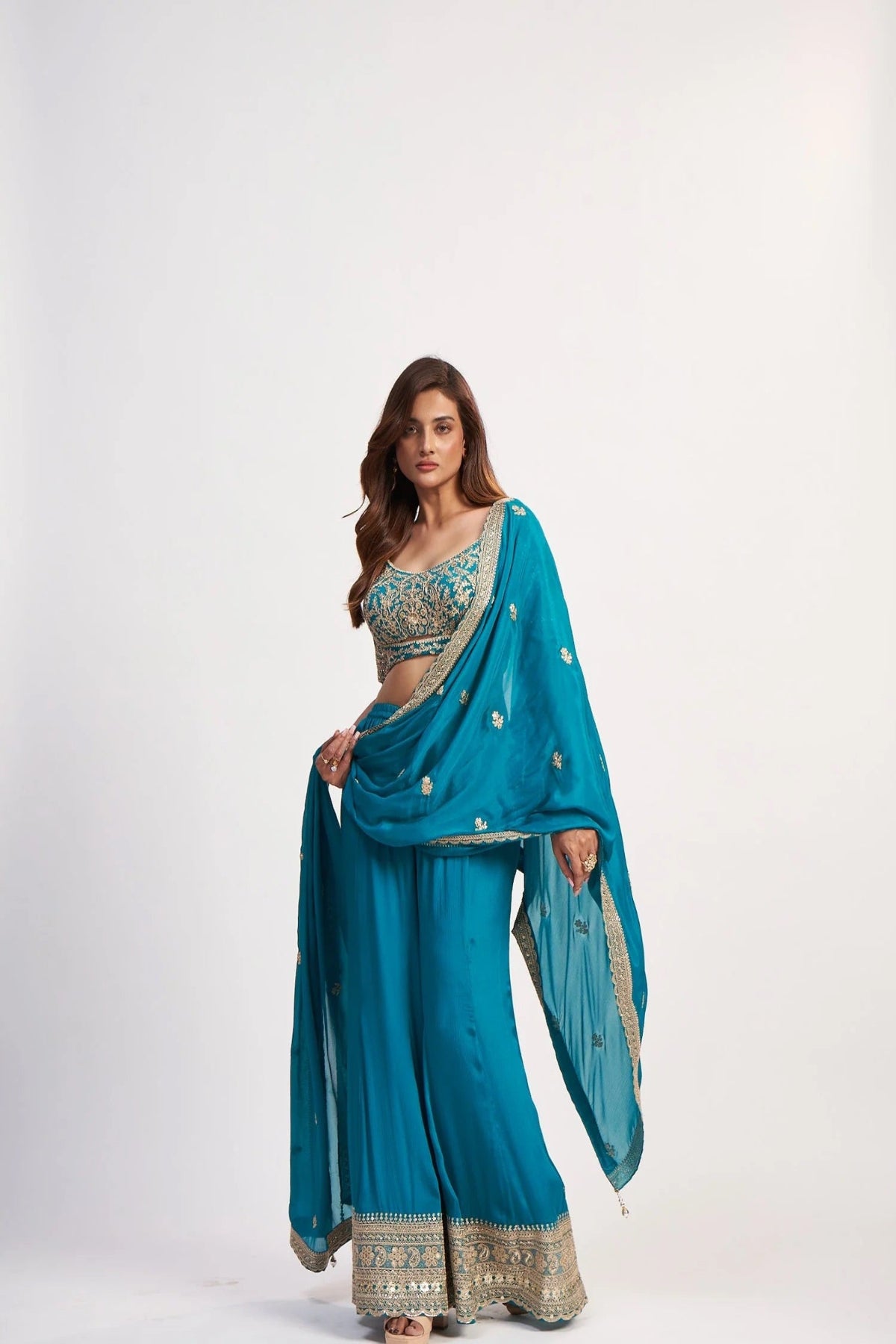 Teal Mirror Sharara Set