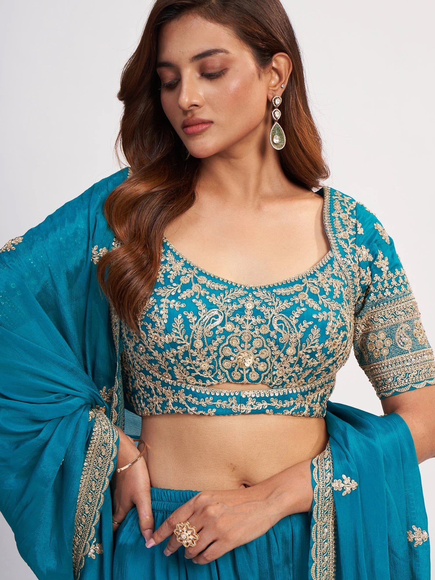 Teal Mirror Sharara Set