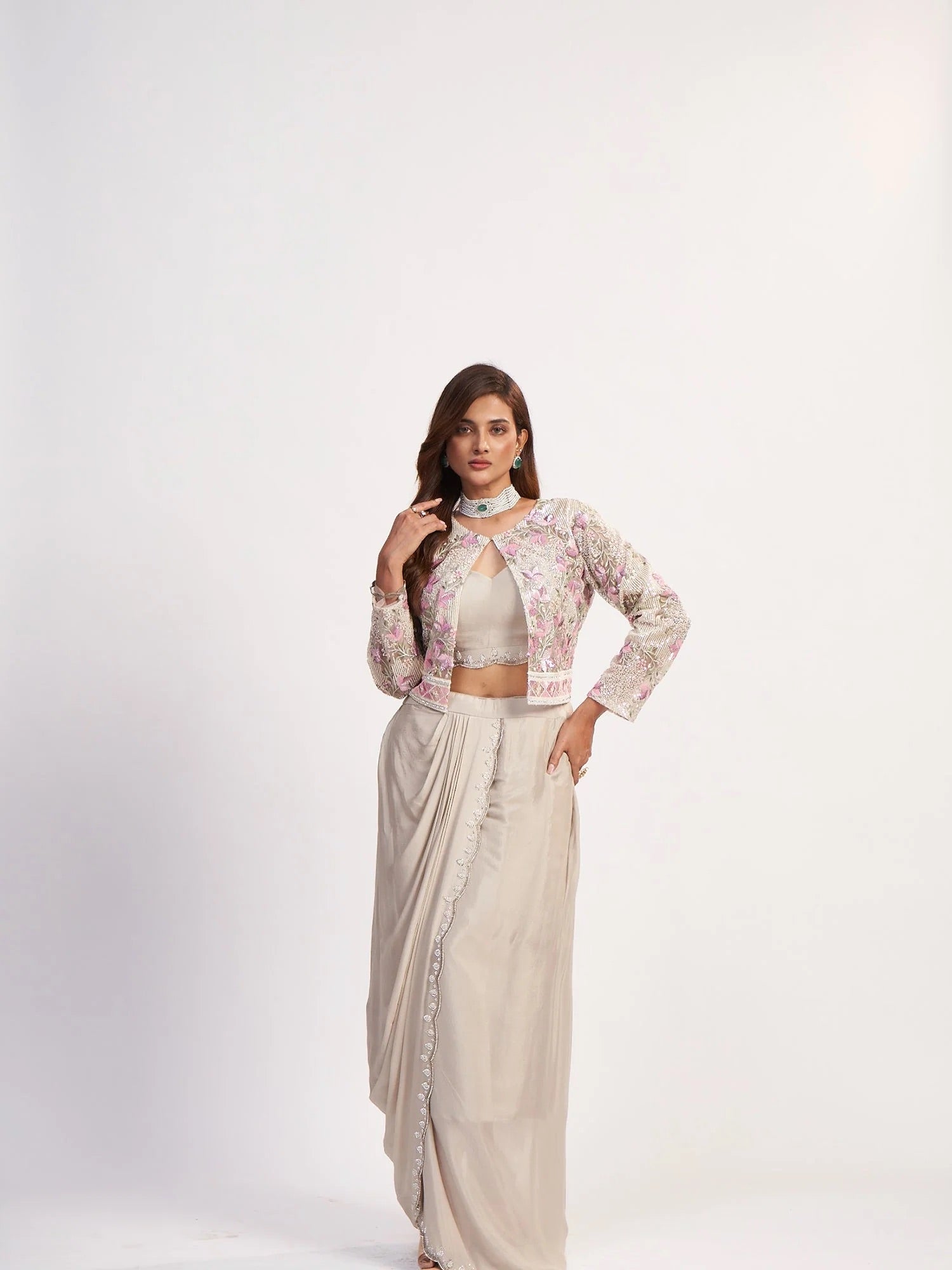 Blush Jacket Saree Dress