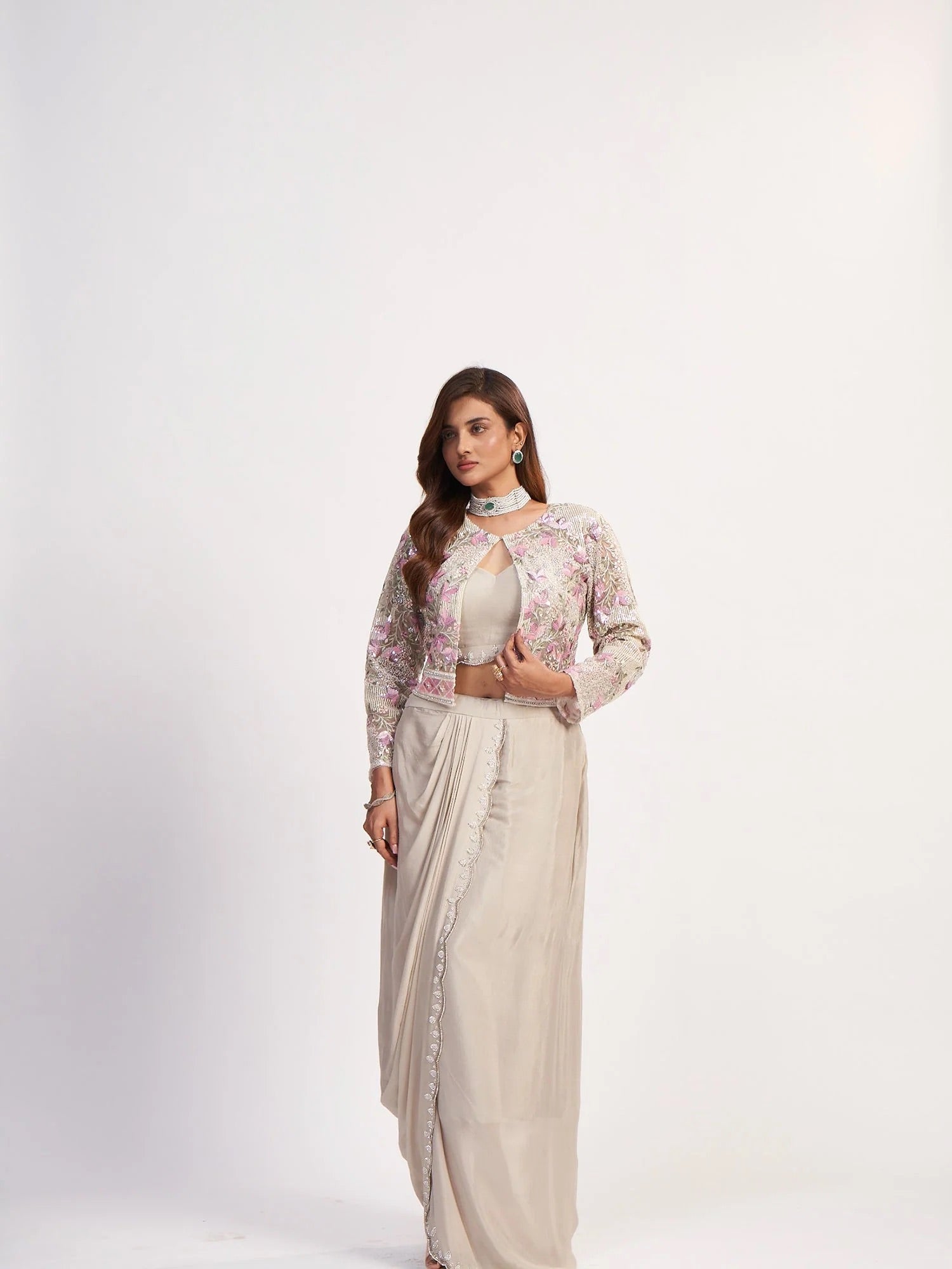 Blush Jacket Saree Dress