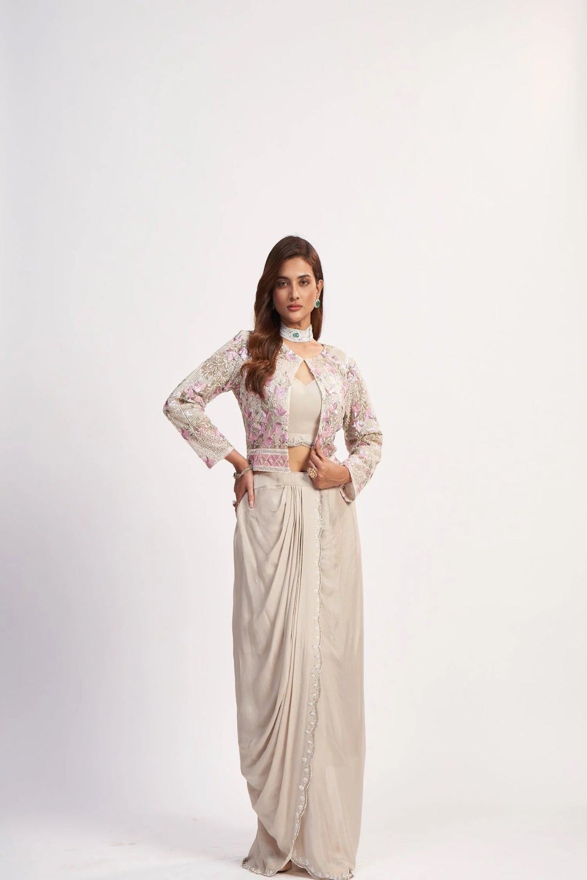 Blush Jacket Saree Dress