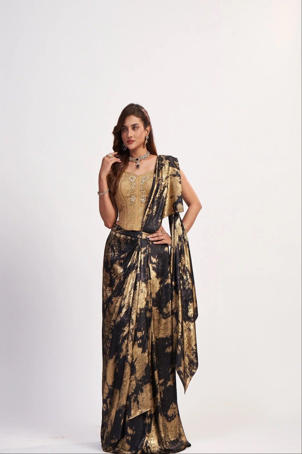 Gold & Black Corset Saree Set