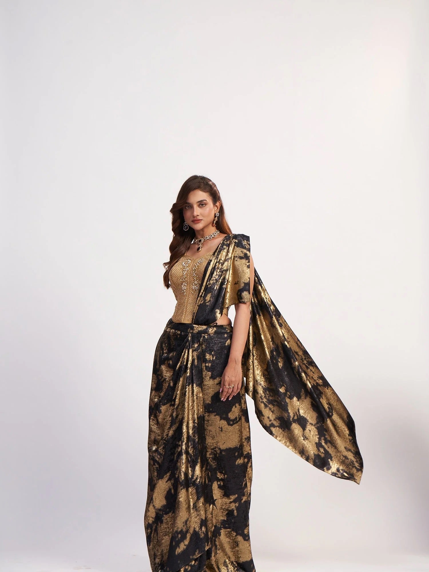 Gold & Black Corset Saree Set