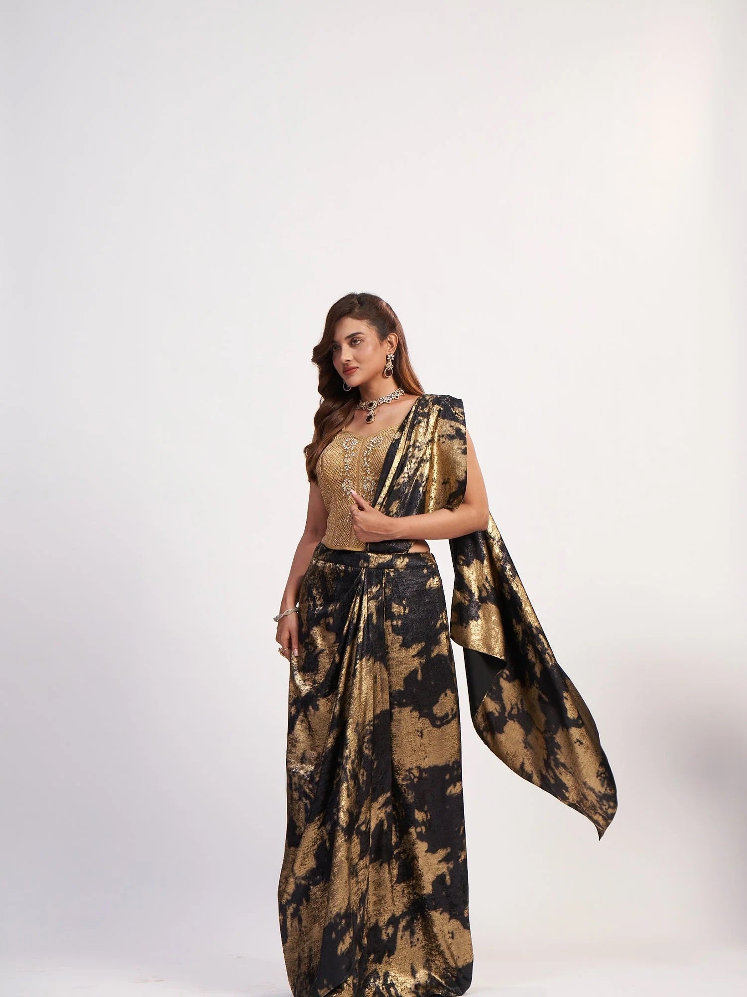Gold & Black Corset Saree Set