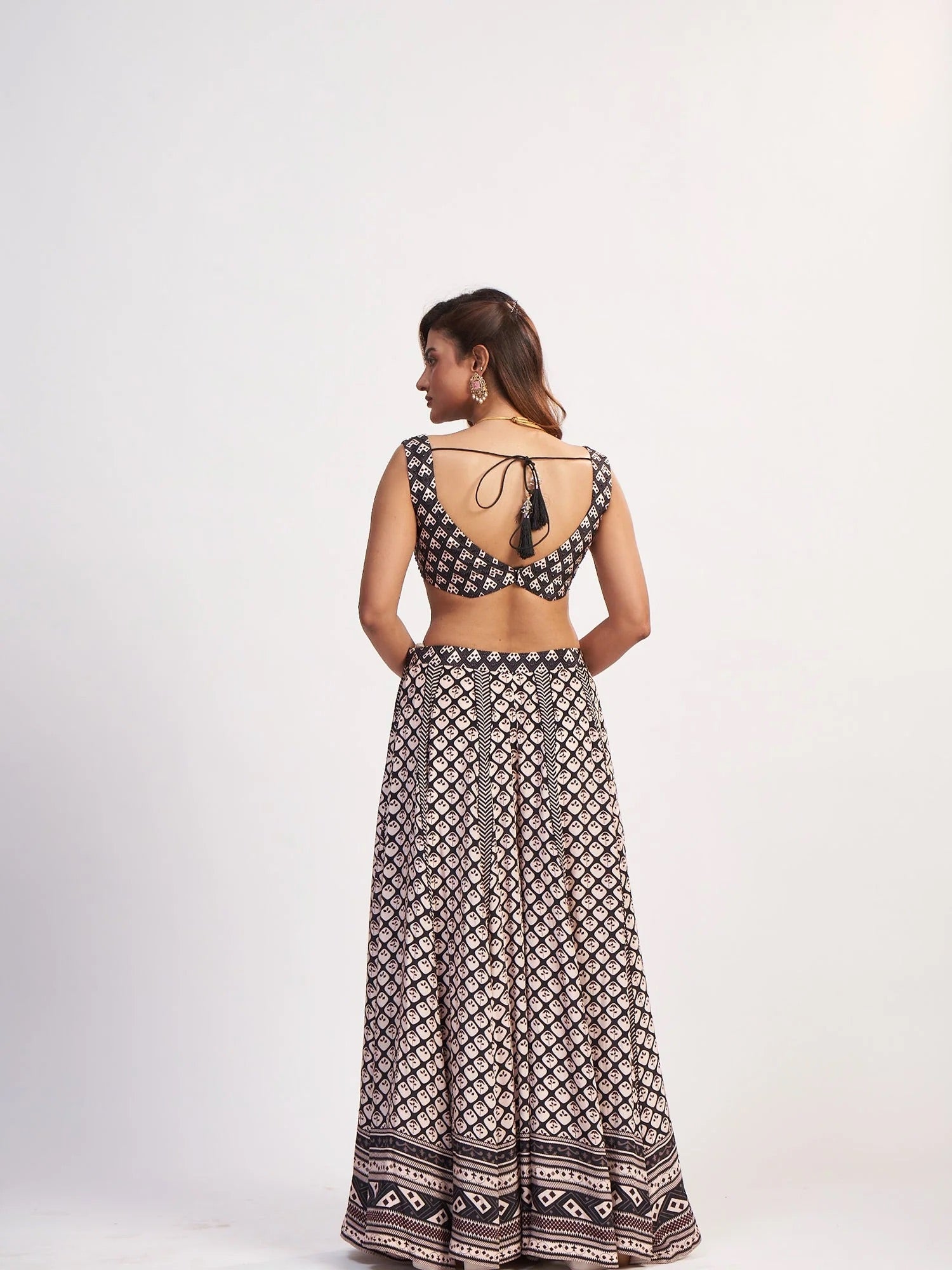 Black and Ivory Printed Lehenga