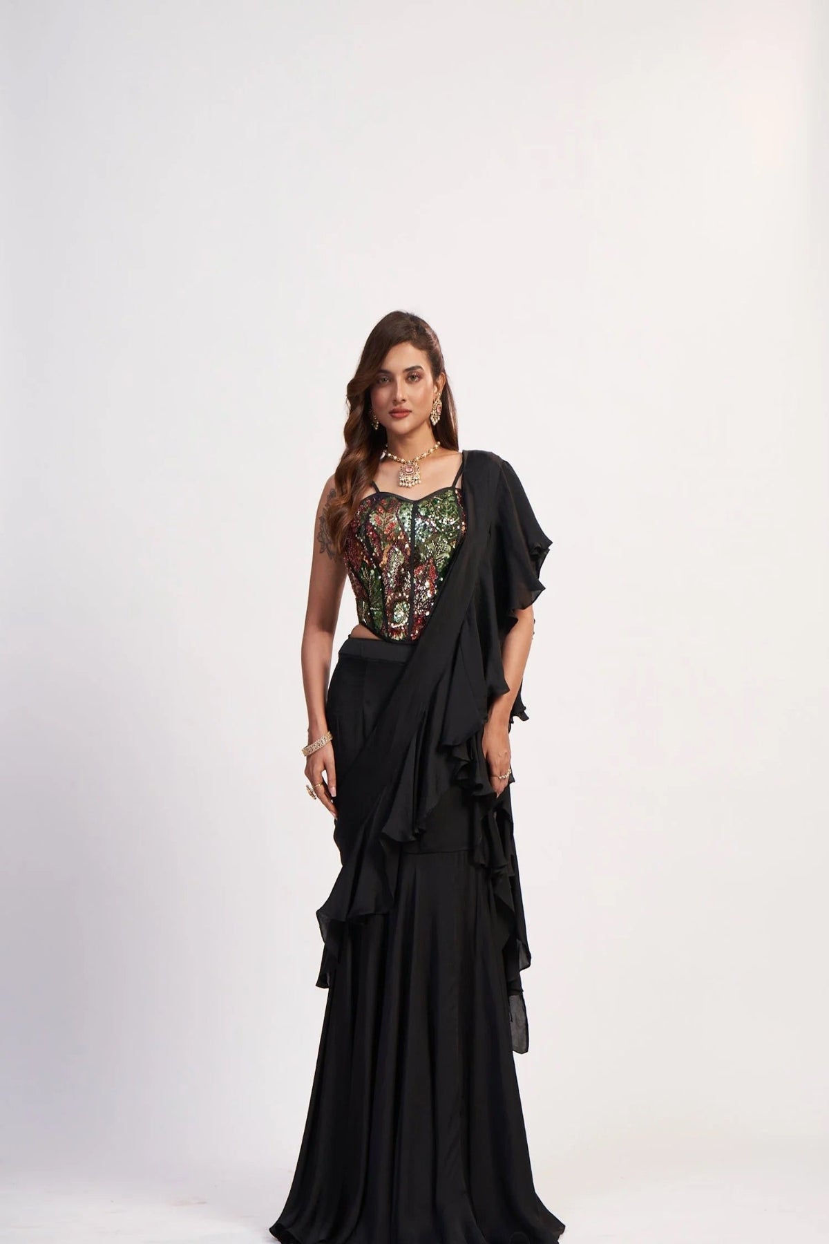 Black Corset Drape Saree