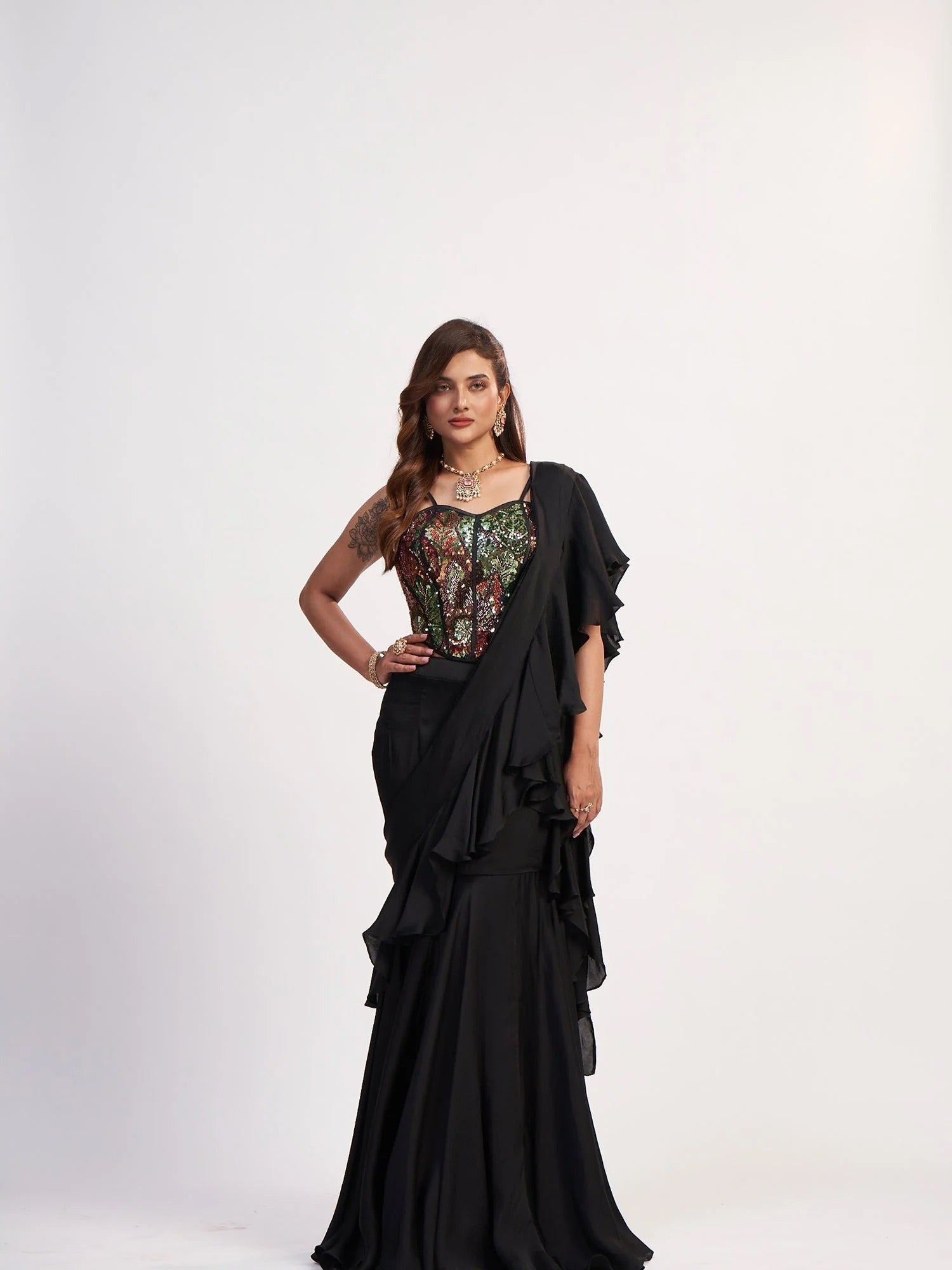 Black Corset Drape Saree