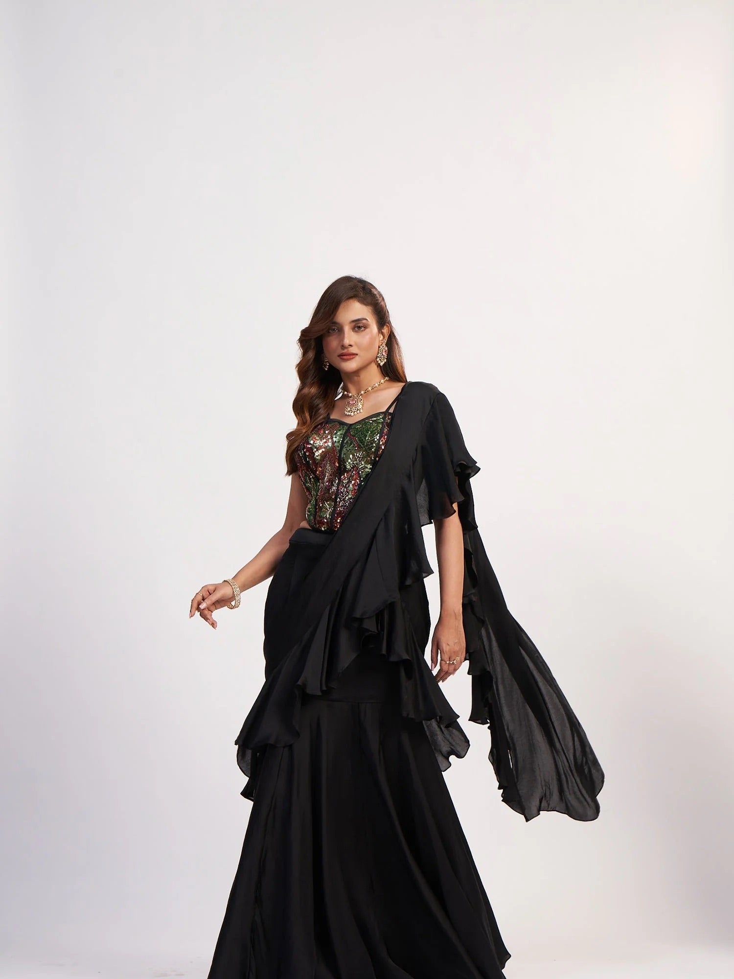 Black Corset Drape Saree