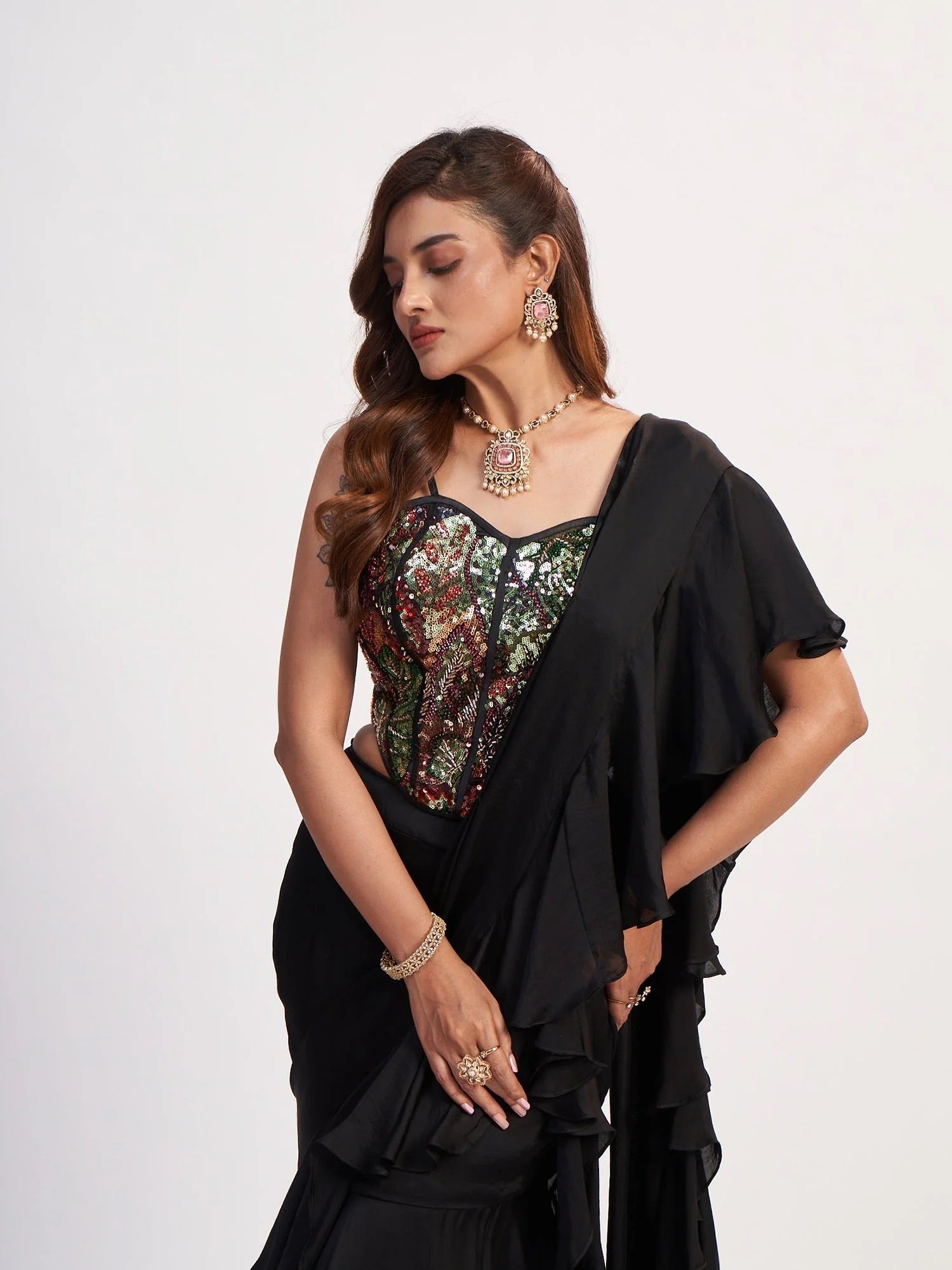 Black Corset Drape Saree