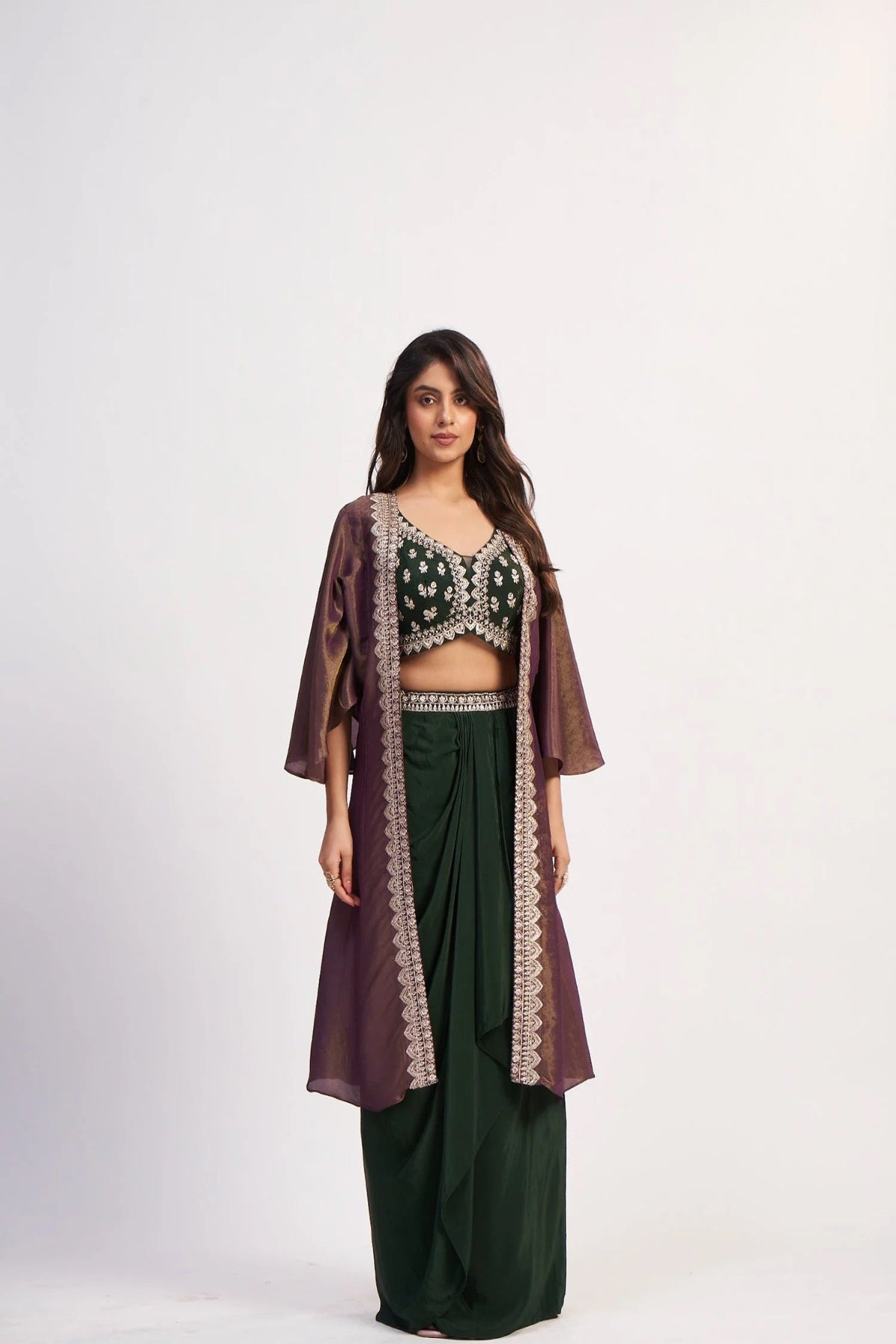 Emerald Chinon Drape Set with Jacket