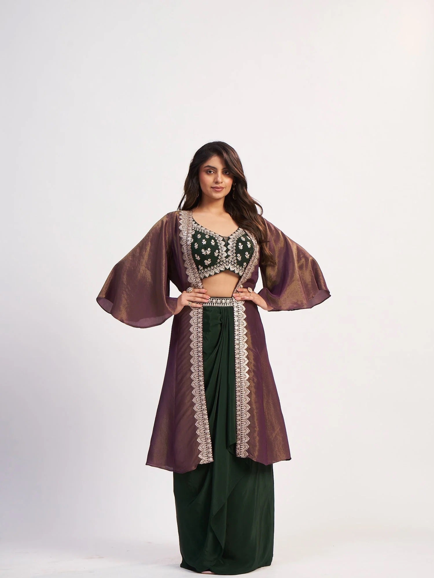 Emerald Chinon Drape Set with Jacket