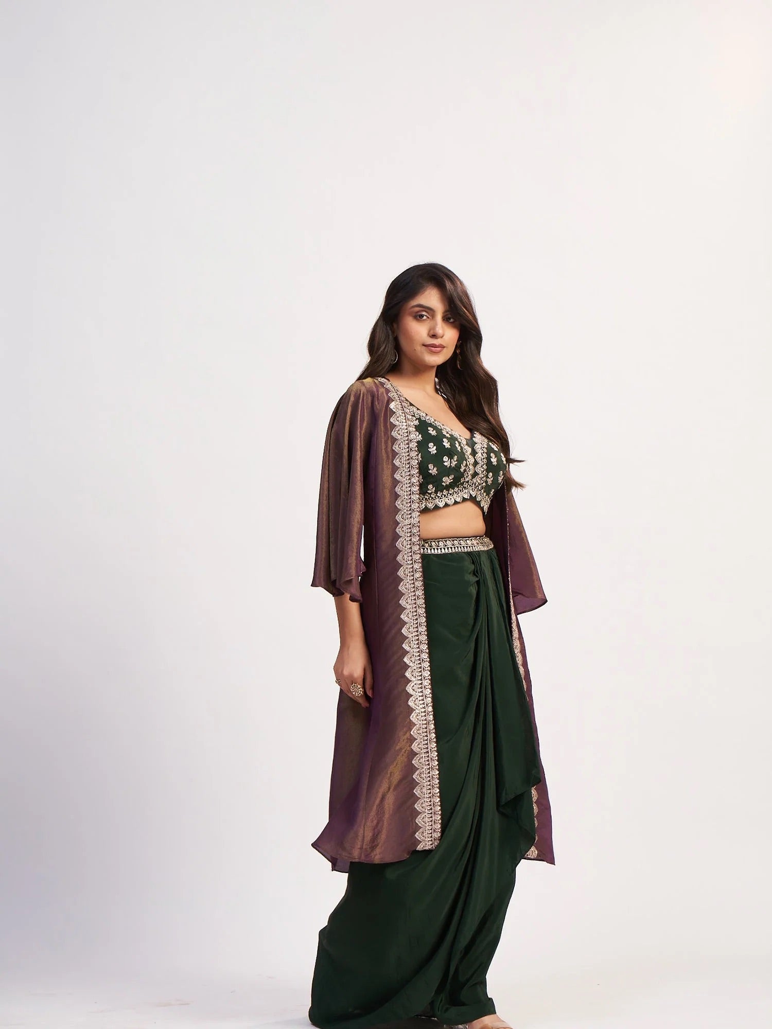 Emerald Chinon Drape Set with Jacket
