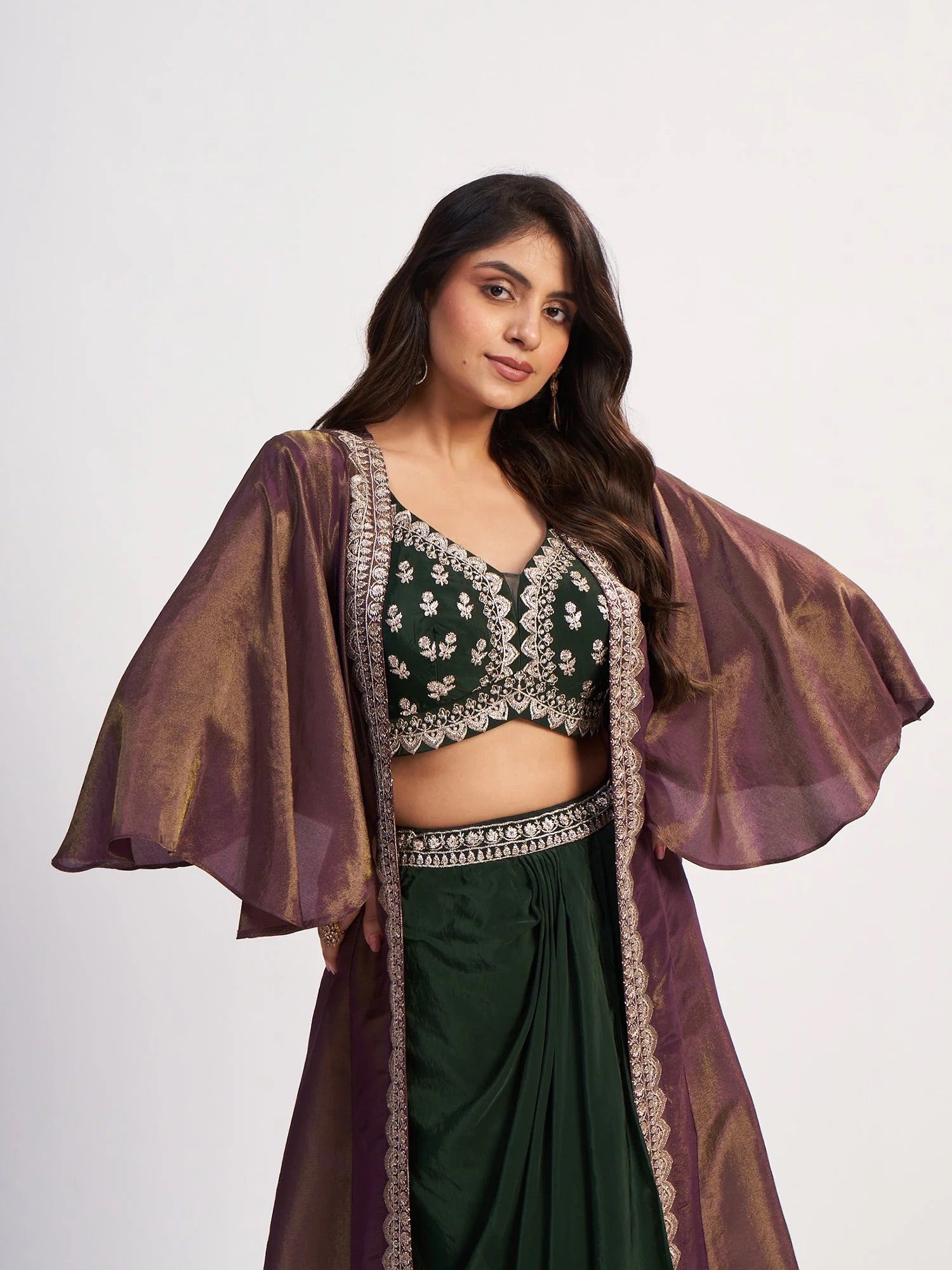 Emerald Chinon Drape Set with Jacket