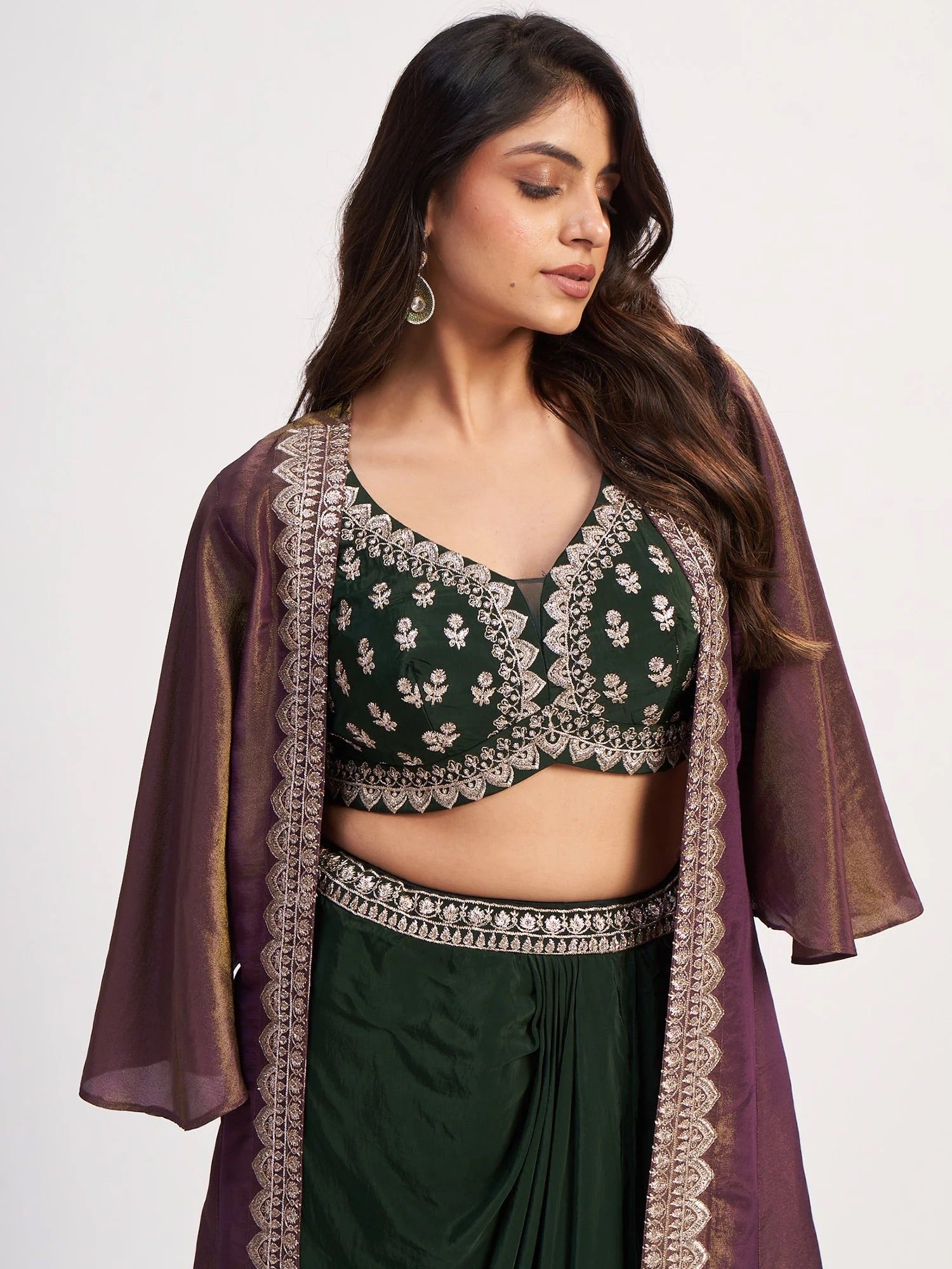 Emerald Chinon Drape Set with Jacket