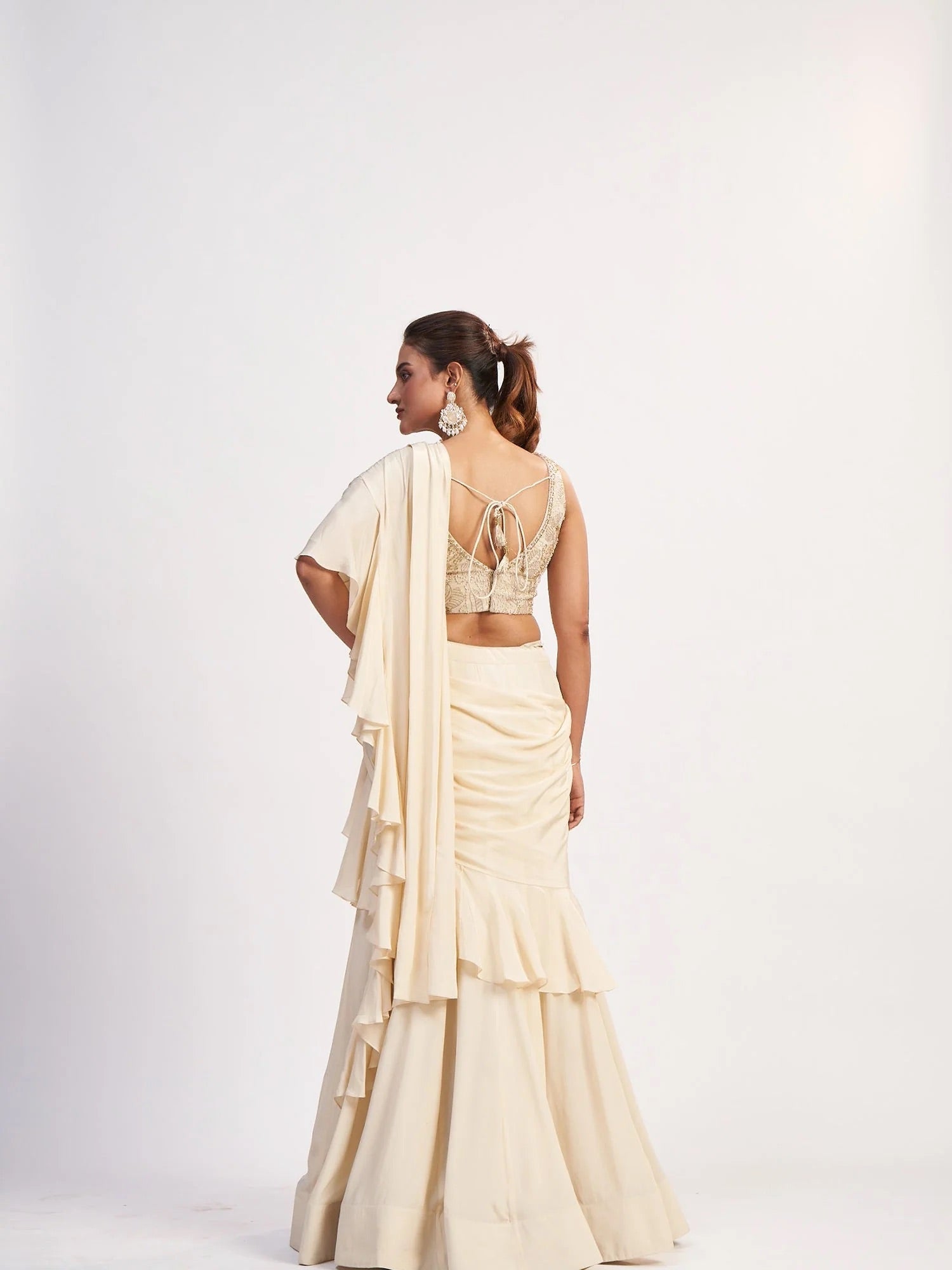 Ivory Chinon Corset Saree