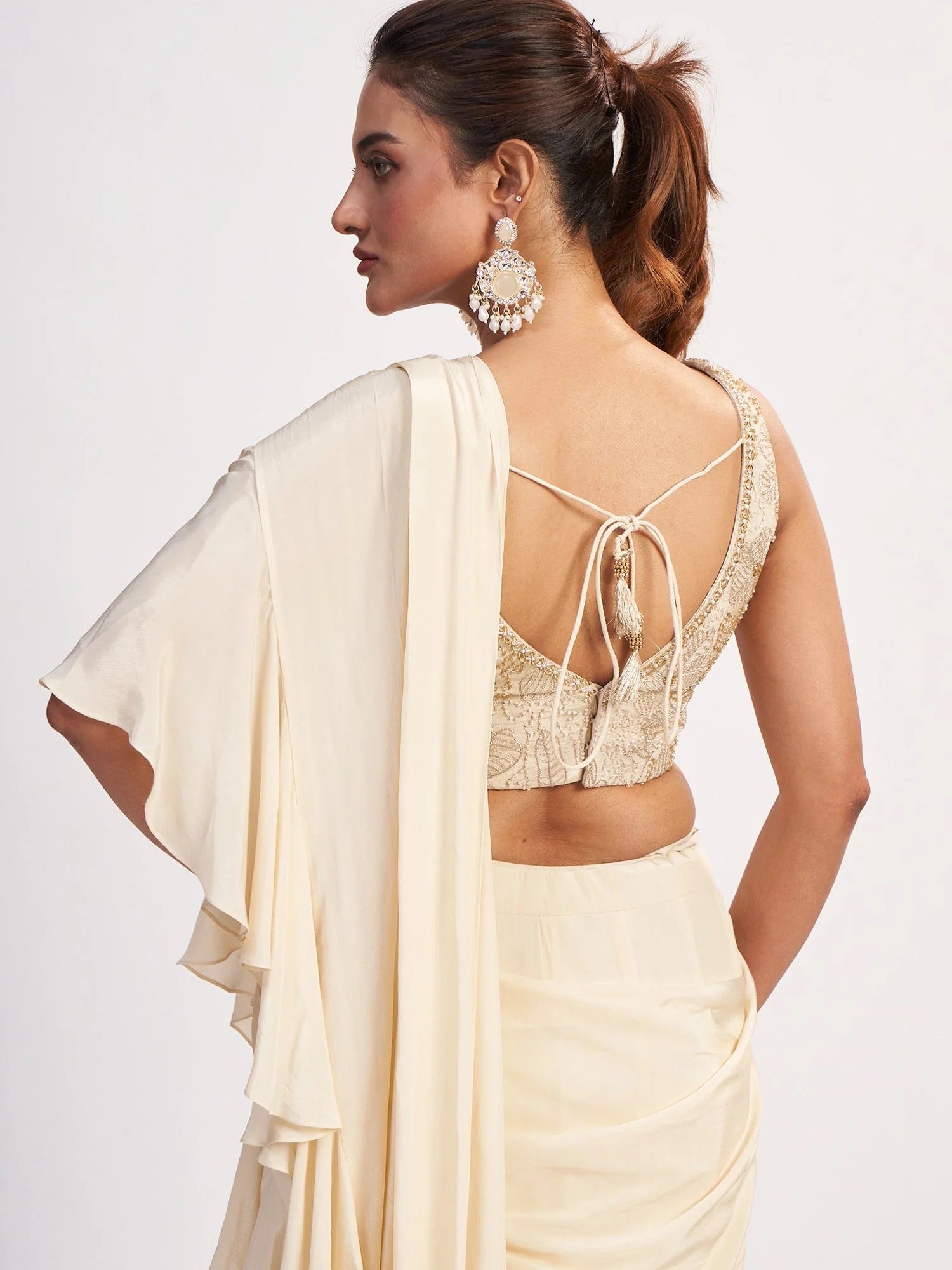 Ivory Chinon Corset Saree