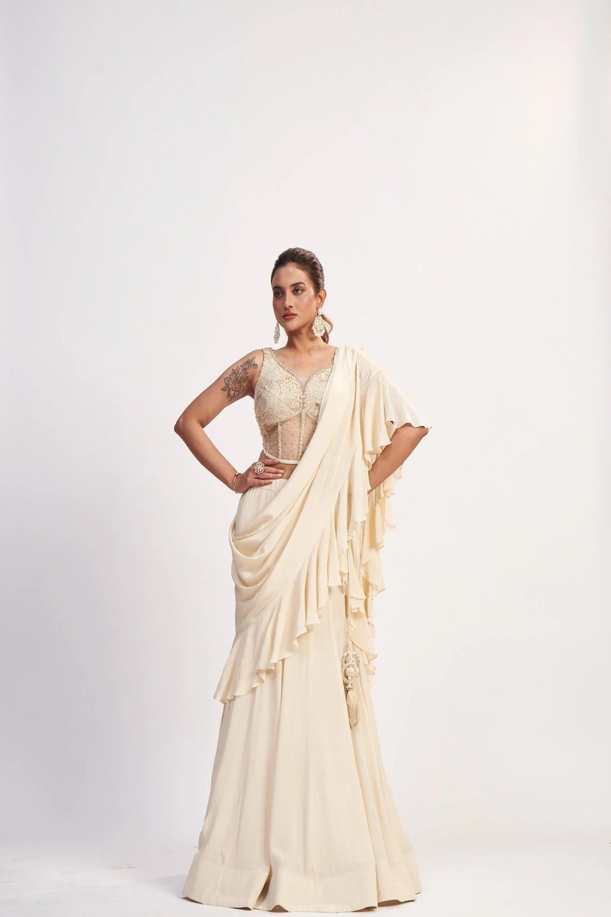 Ivory Chinon Corset Saree