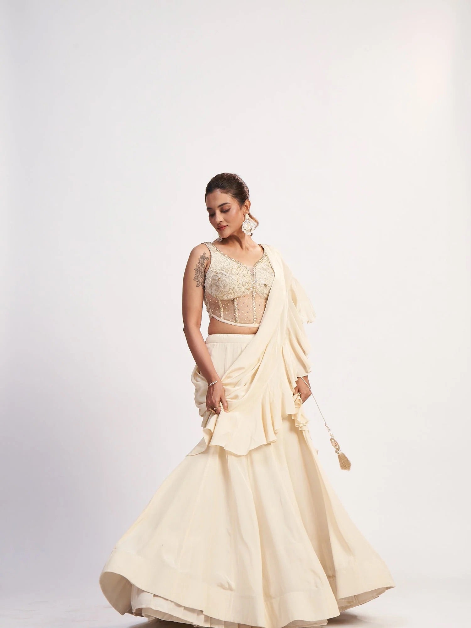 Ivory Chinon Corset Saree
