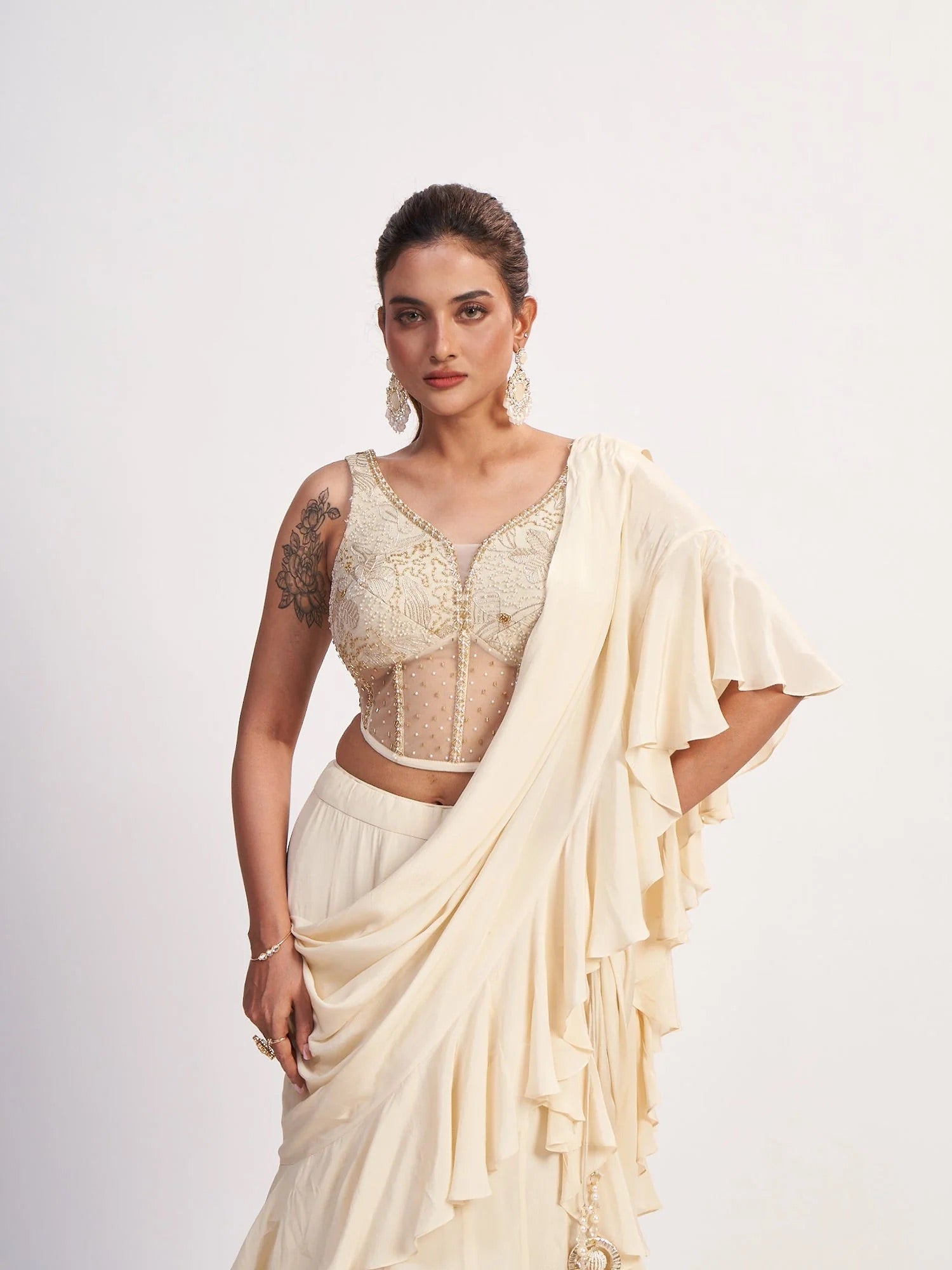 Ivory Chinon Corset Saree
