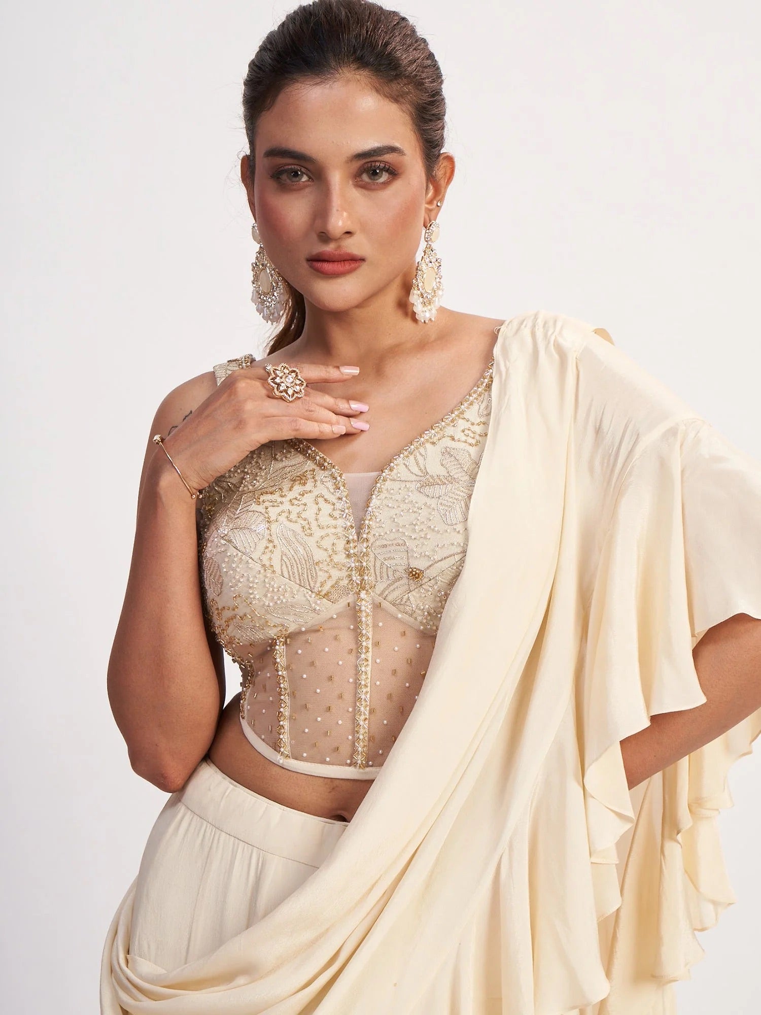 Ivory Chinon Corset Saree