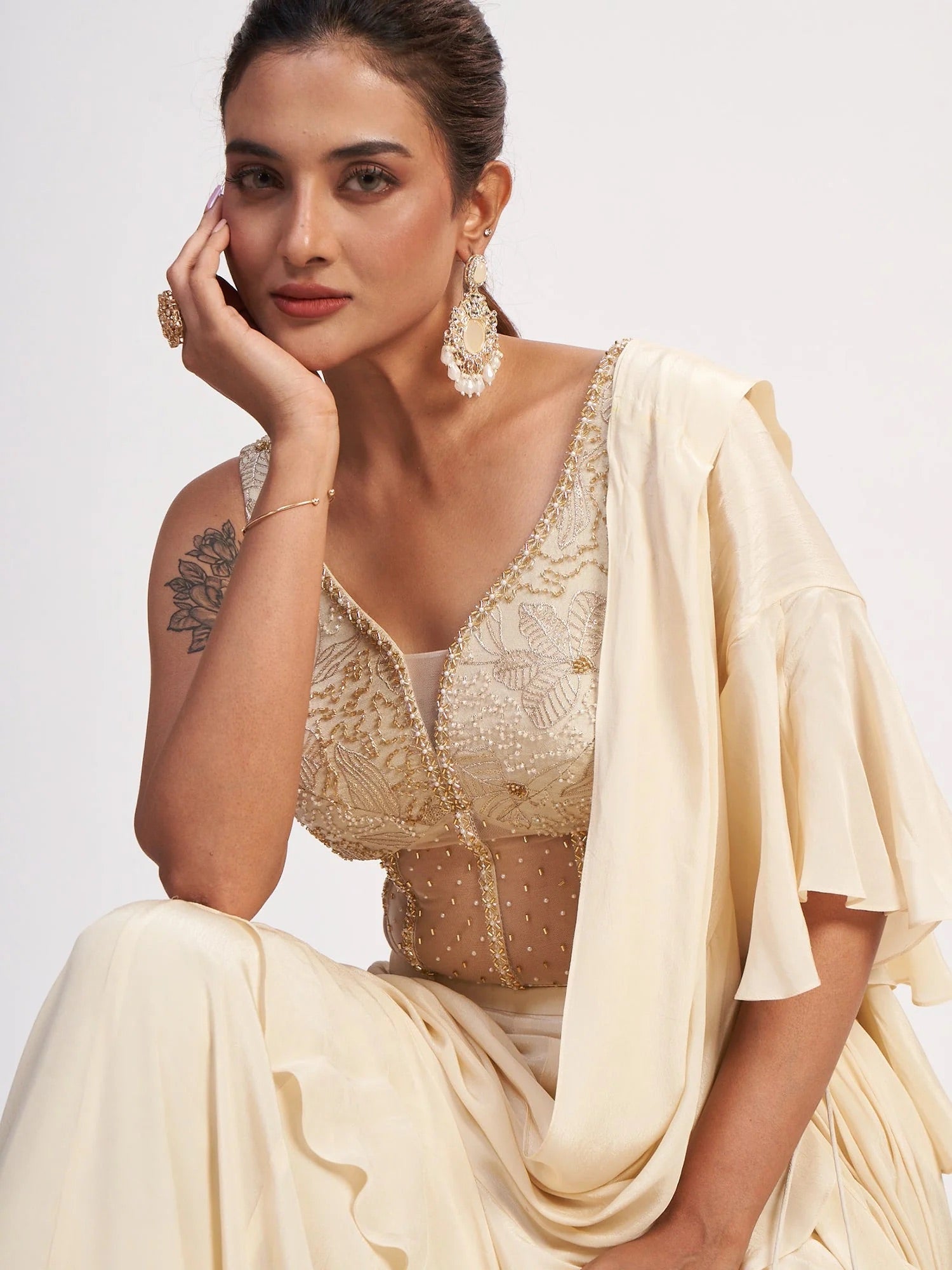 Ivory Chinon Corset Saree
