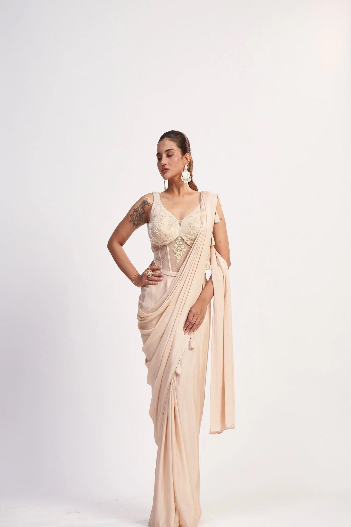 Champagne Chinon Corset Saree