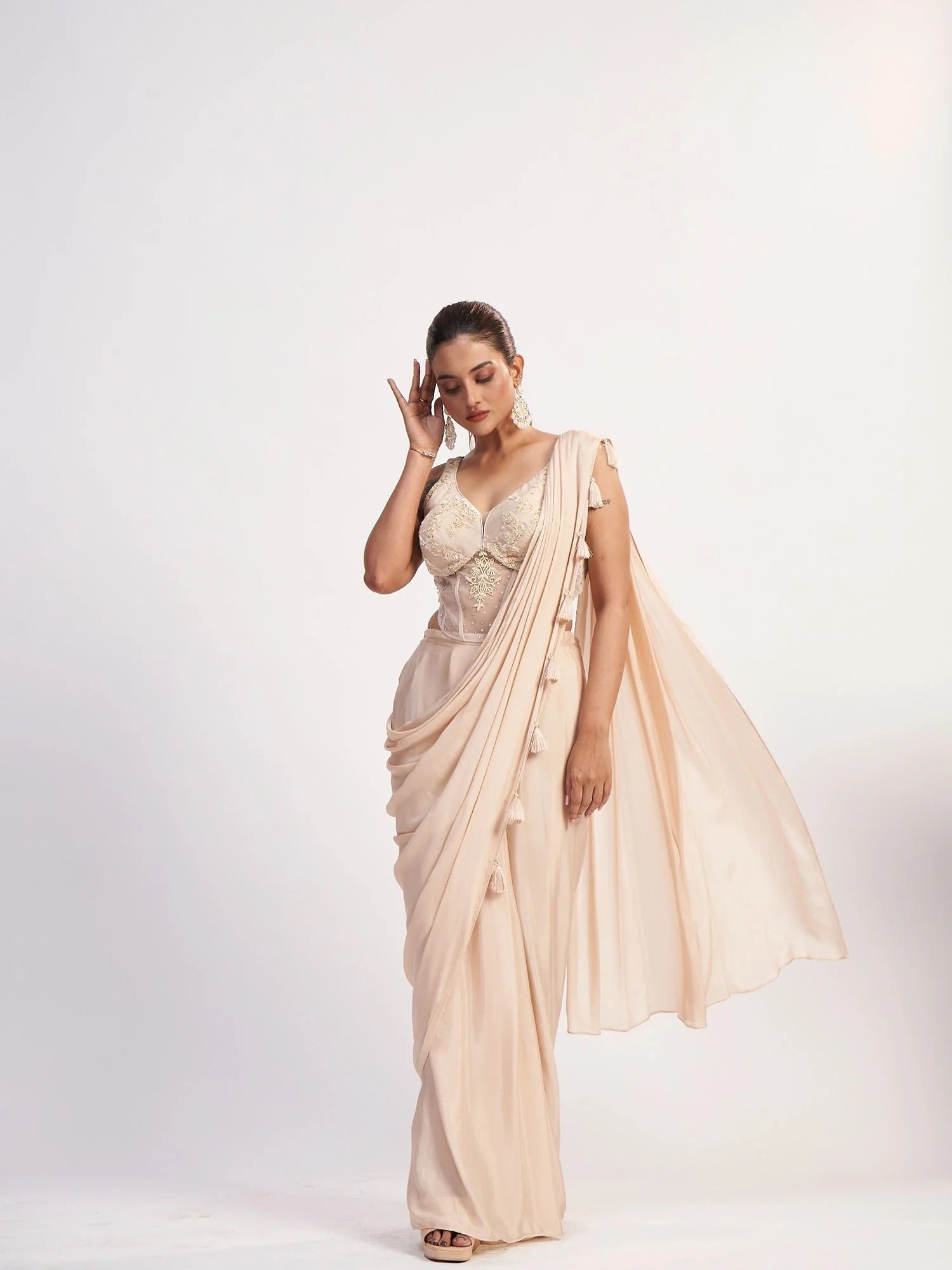 Champagne Chinon Corset Saree