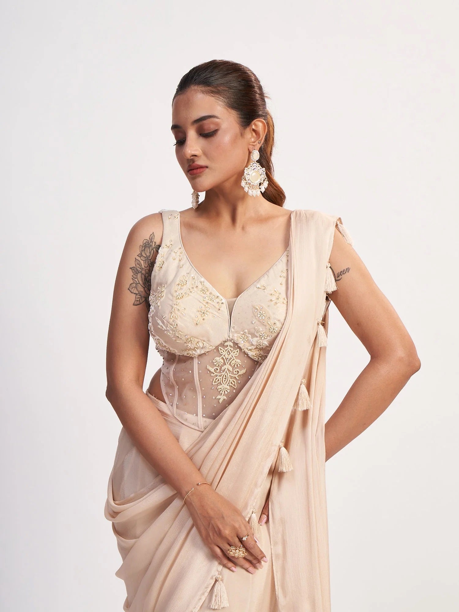 Champagne Chinon Corset Saree