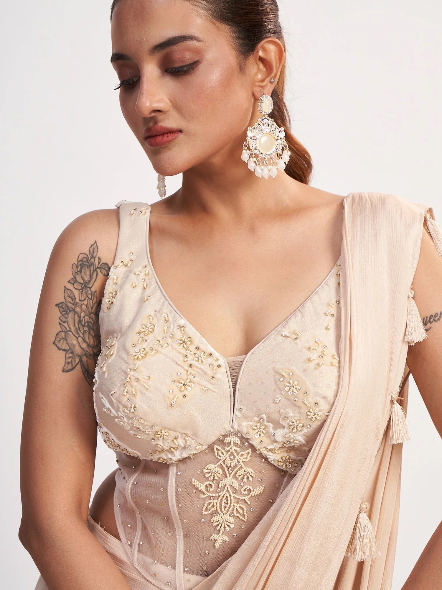 Champagne Chinon Corset Saree