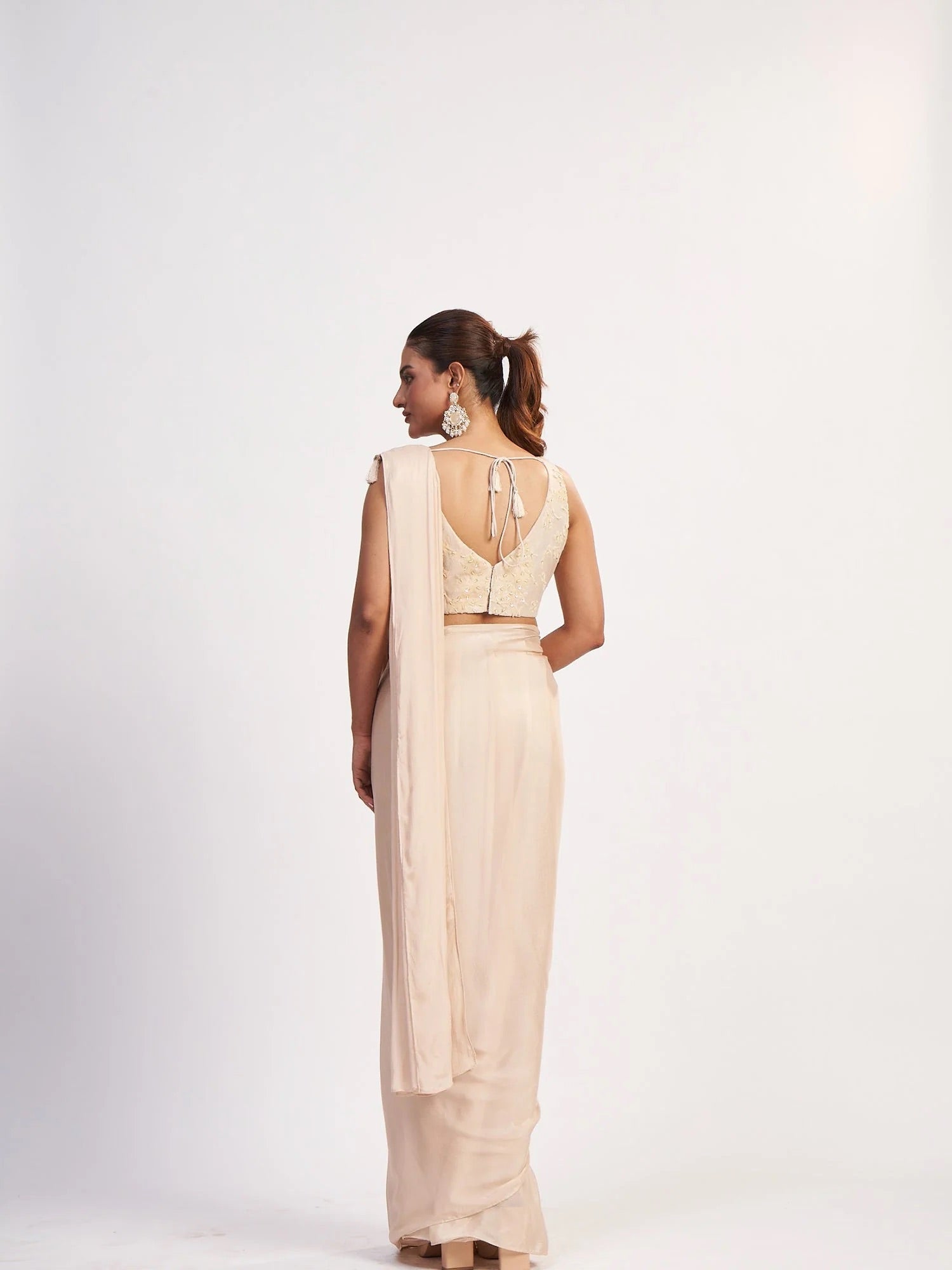 Champagne Chinon Corset Saree