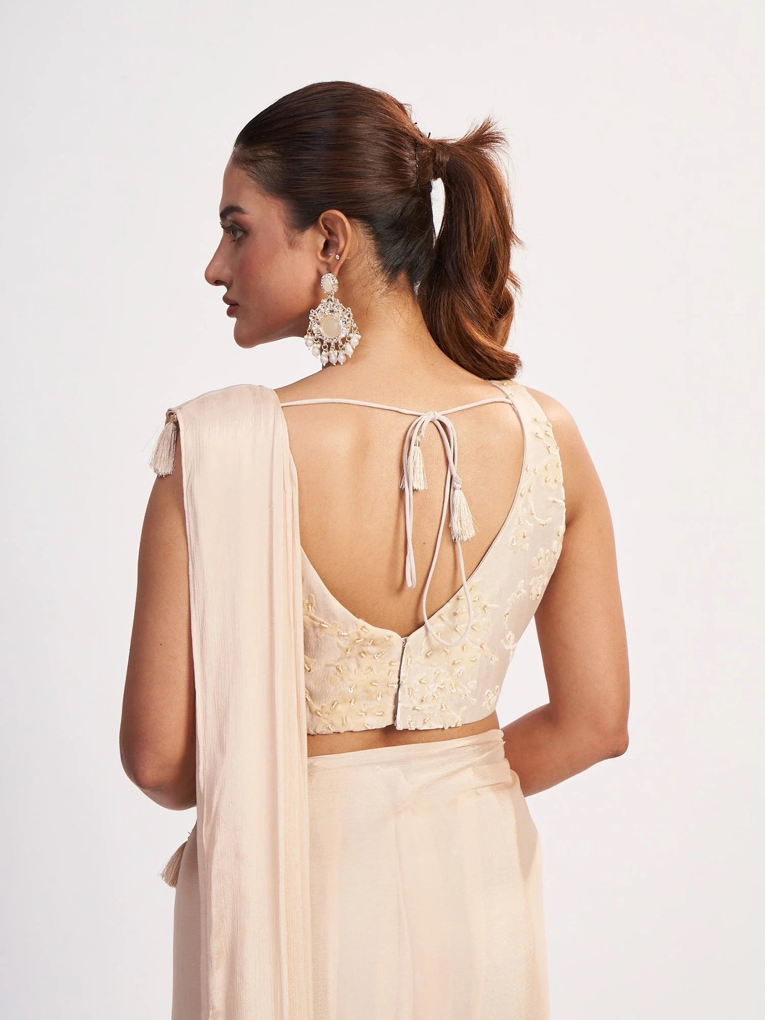 Champagne Chinon Corset Saree