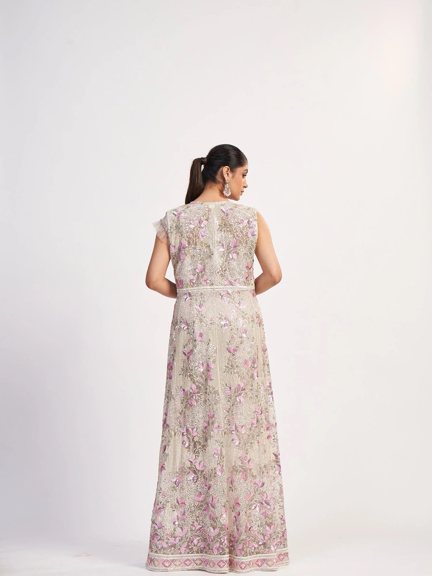 Blush Pink Embroidered Jacket Saree