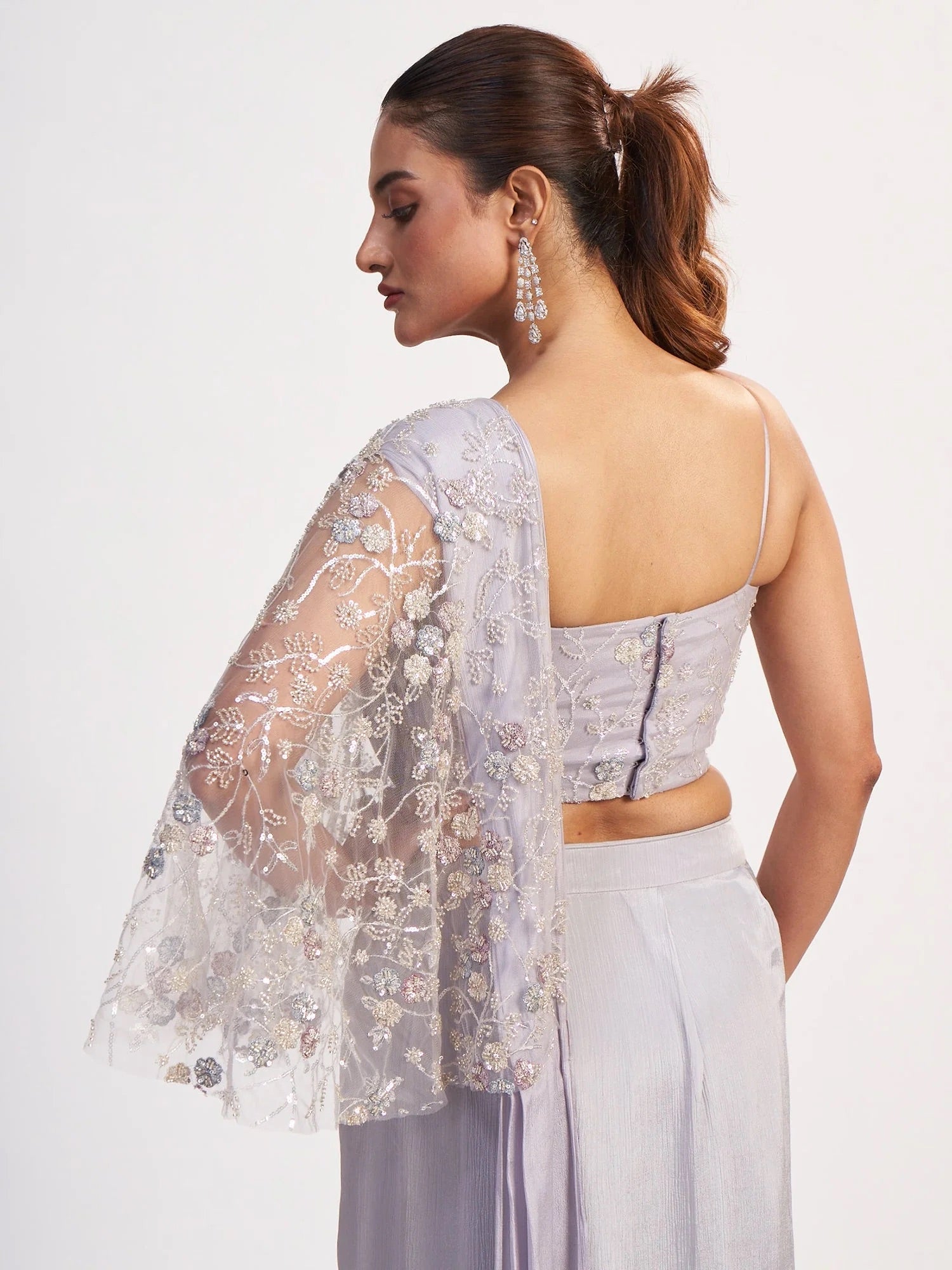 Silver Grey Chinon Saree with Corset Blouse