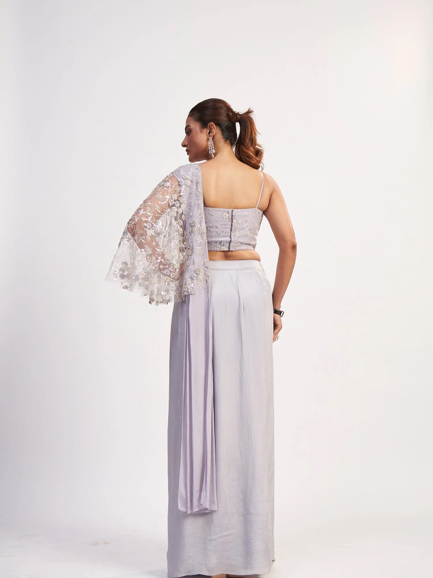 Silver Grey Chinon Saree with Corset Blouse