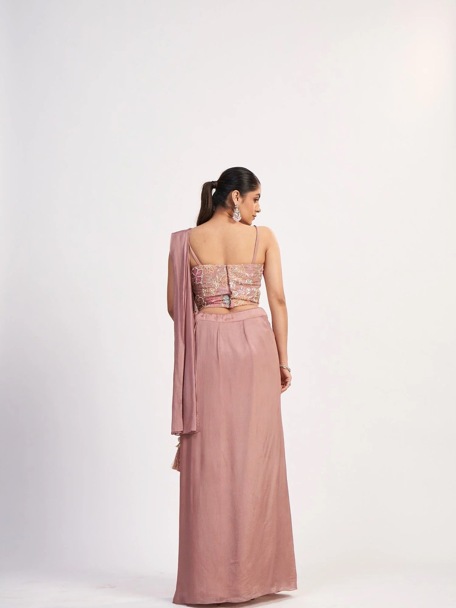Dusty Mauve Chinon Saree with Corset Blouse