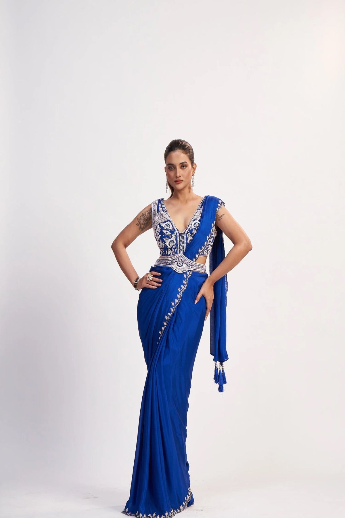 Royal Blue Chinon Saree